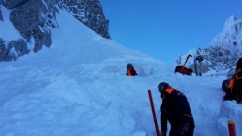 Pisteurs securing the ski area at Les Grands Montets in Chamonix